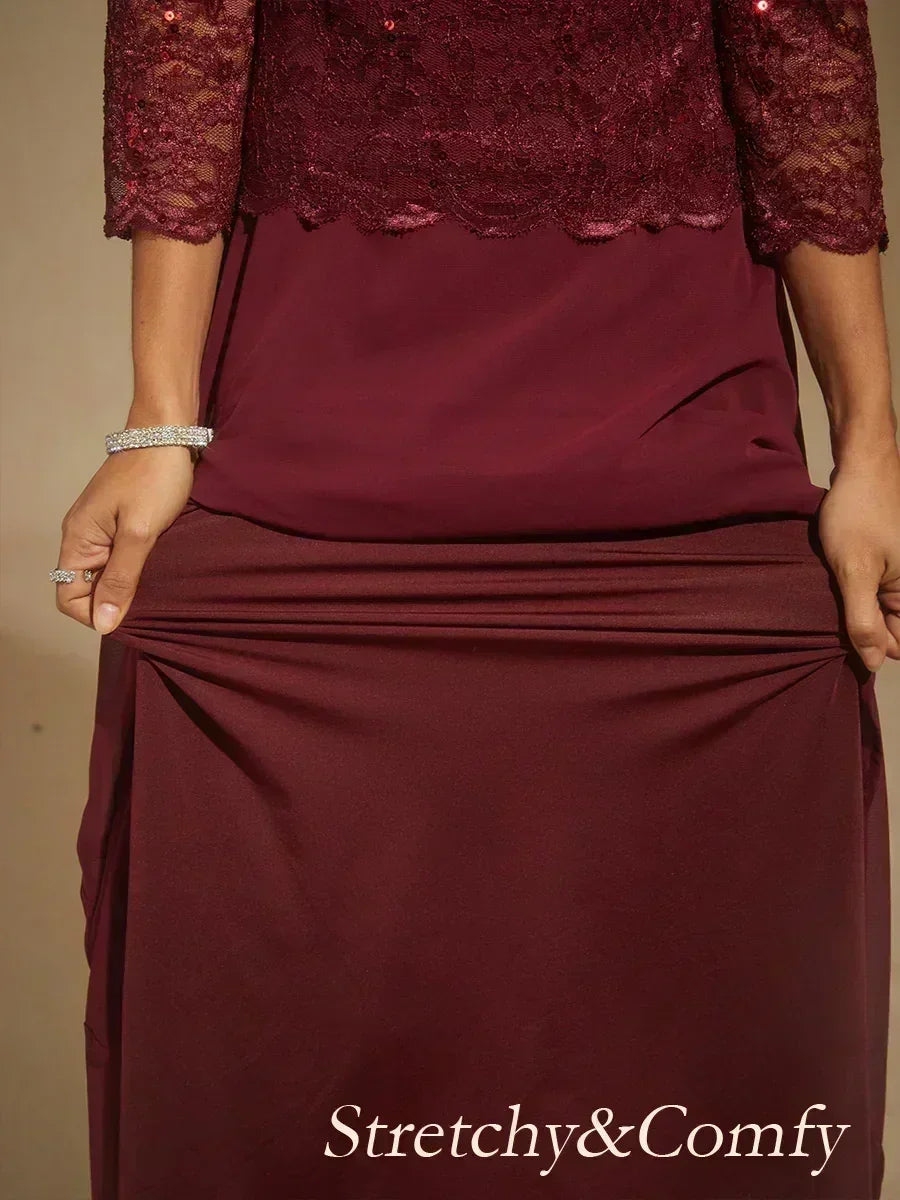 優雅蕾絲與雪紡茶長洋裝