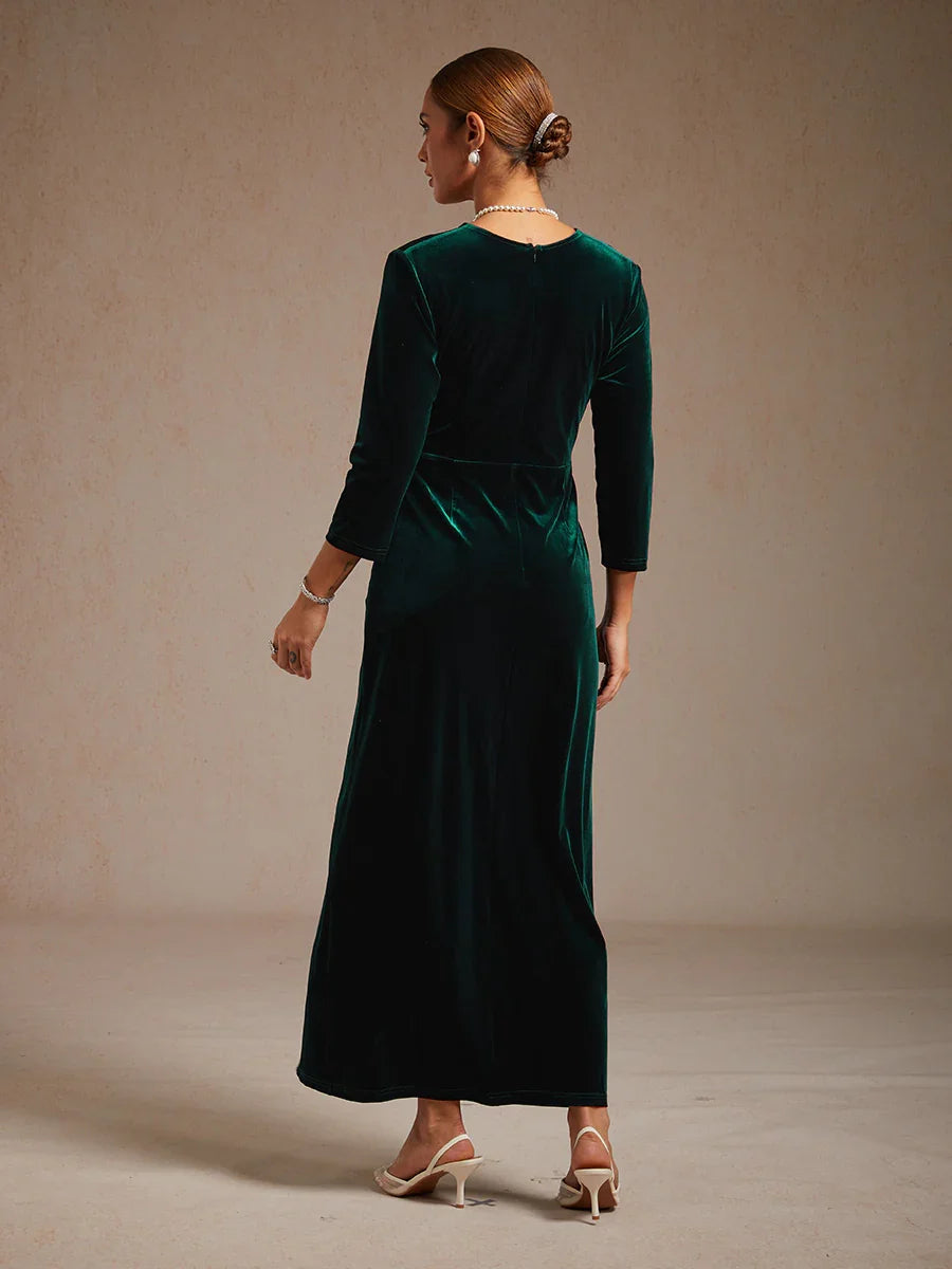 Long Stretch Velvet Dress with Twisted Detail