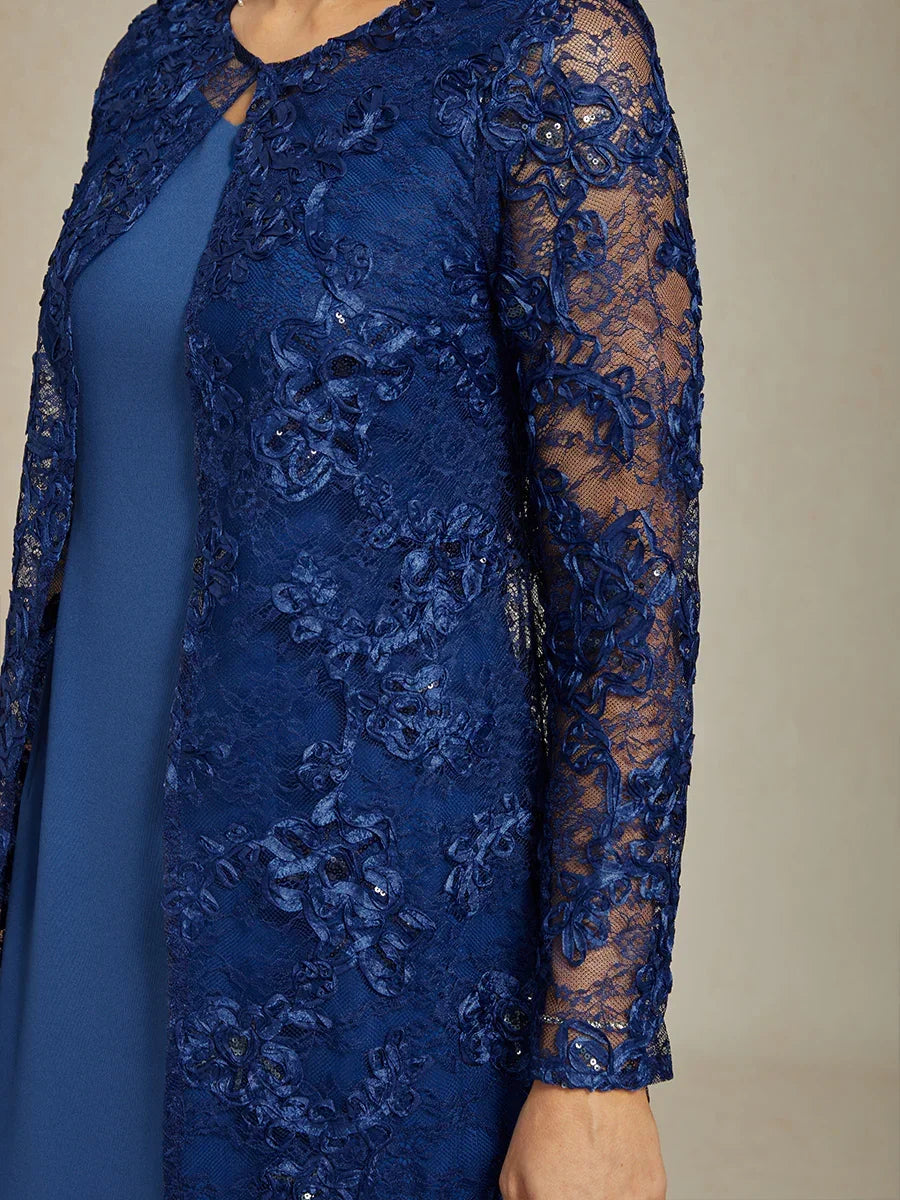 Rosette Lace Long Jacket with Sequin Detail