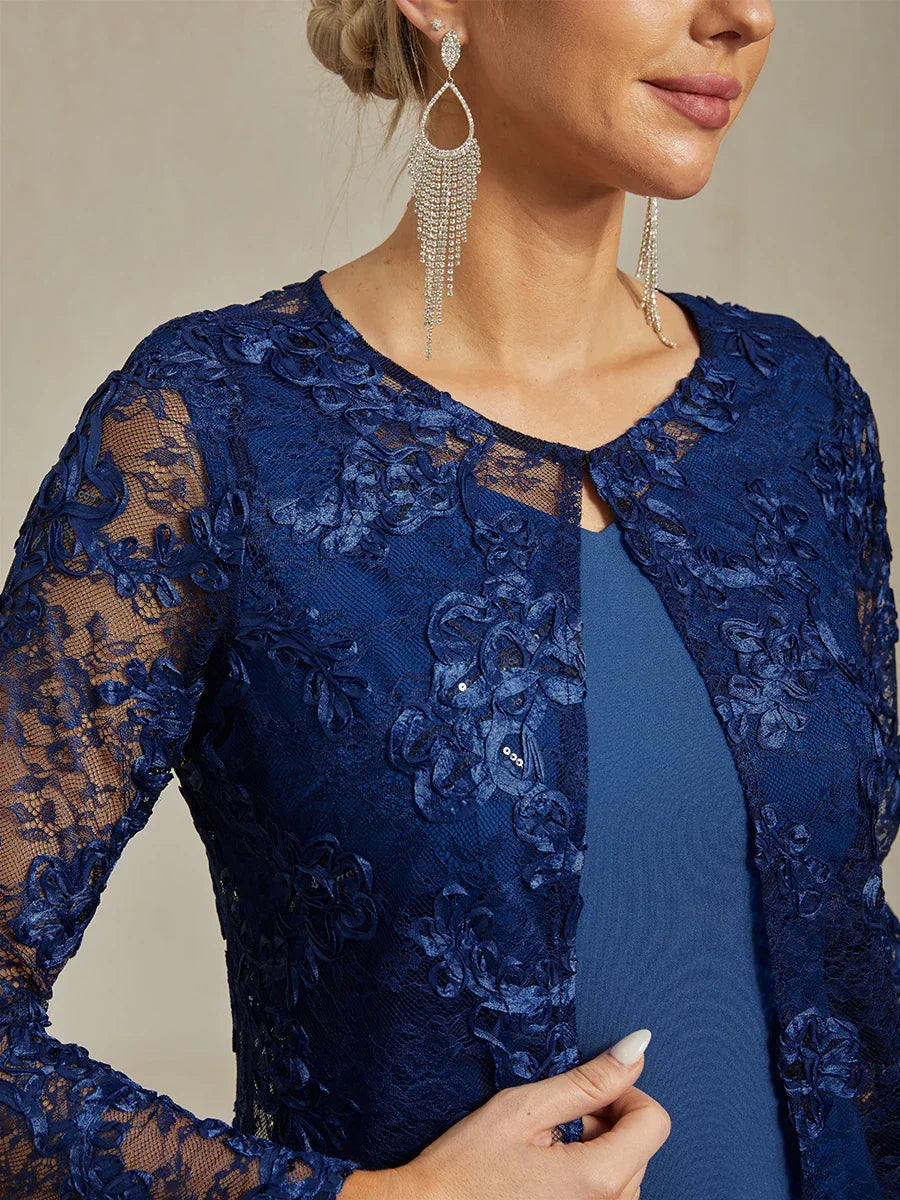Rosette Lace Long Jacket with Sequin Detail