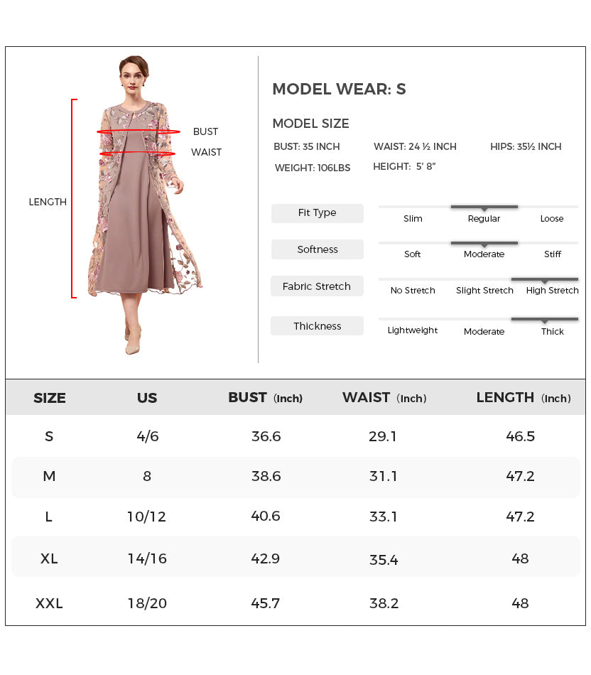Zweiteiliges Kleid aus Chiffon, Netzspitze, bestickten Rüschen und Blumen