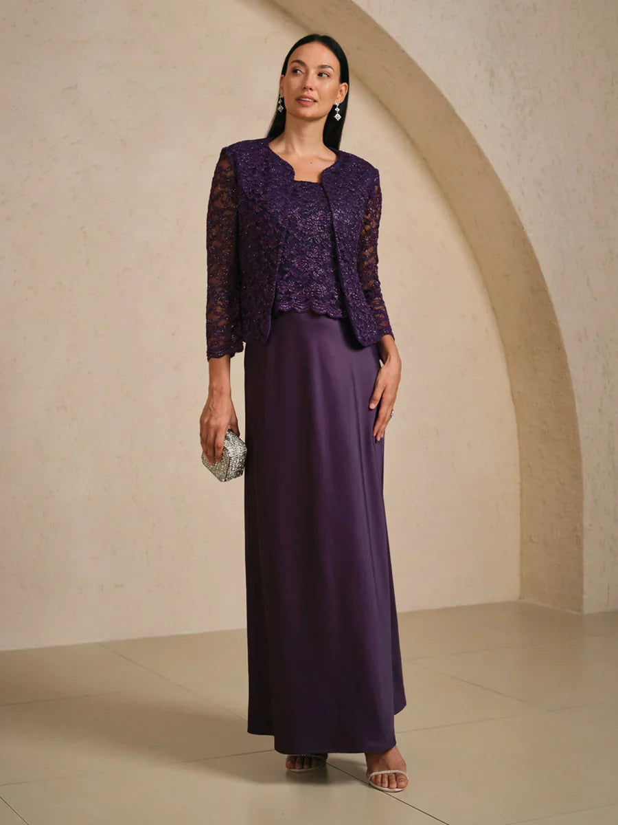 Glitter Lace Satin A-Line Jacket Dress