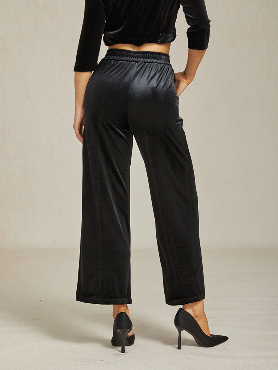 Straight Leg Velvet Pants with Pockets