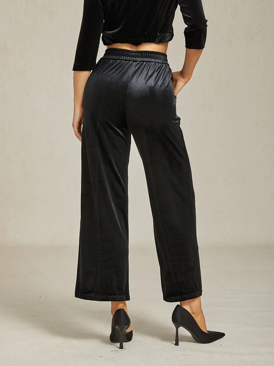 Straight Leg Velvet Pants with Pockets
