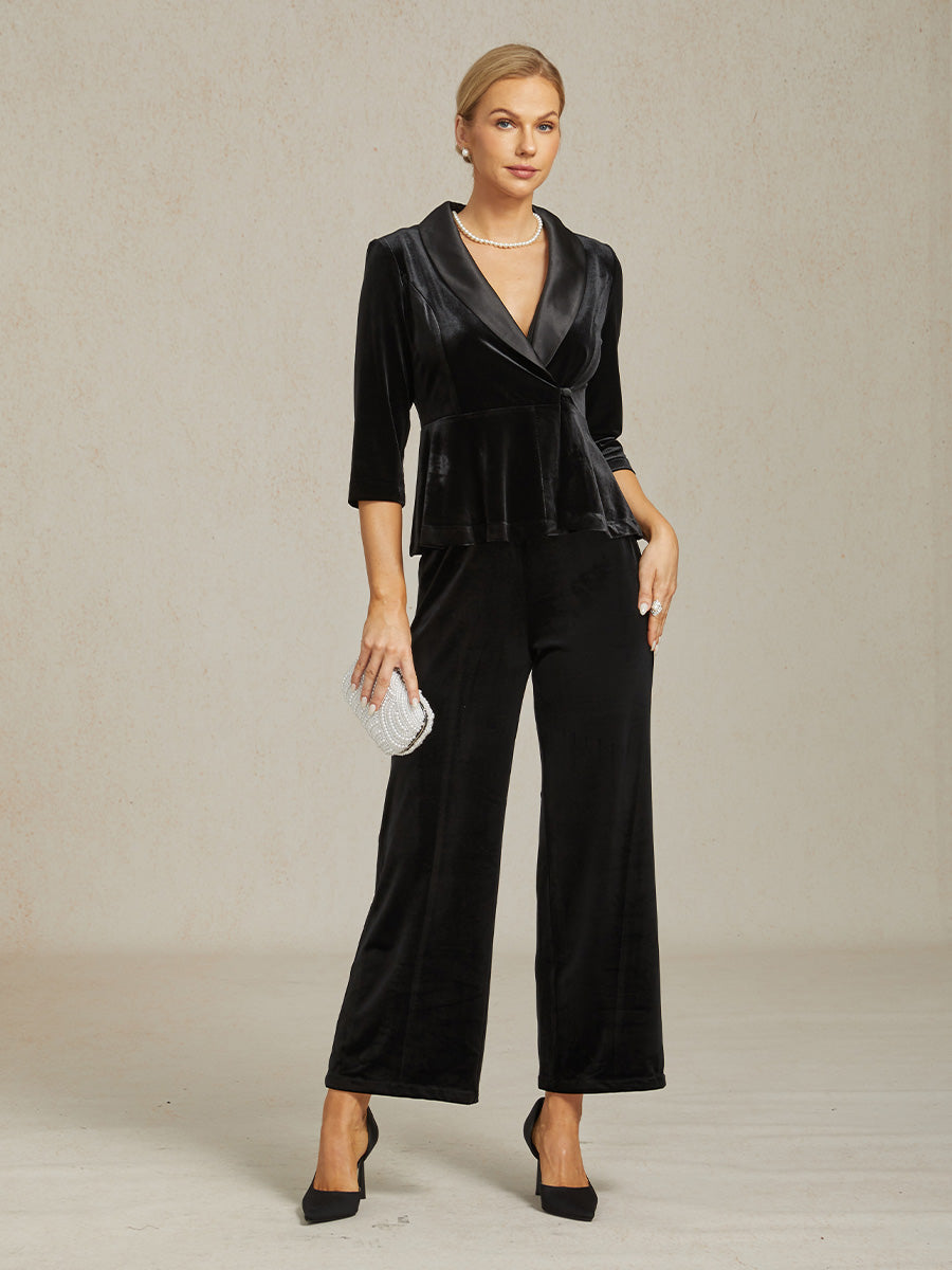 Straight Leg Velvet Pants with Pockets