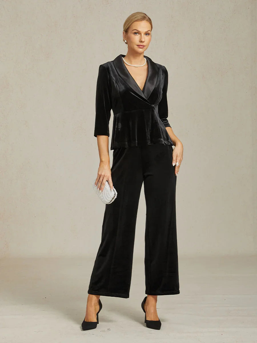 Straight Leg Velvet Pants with Pockets