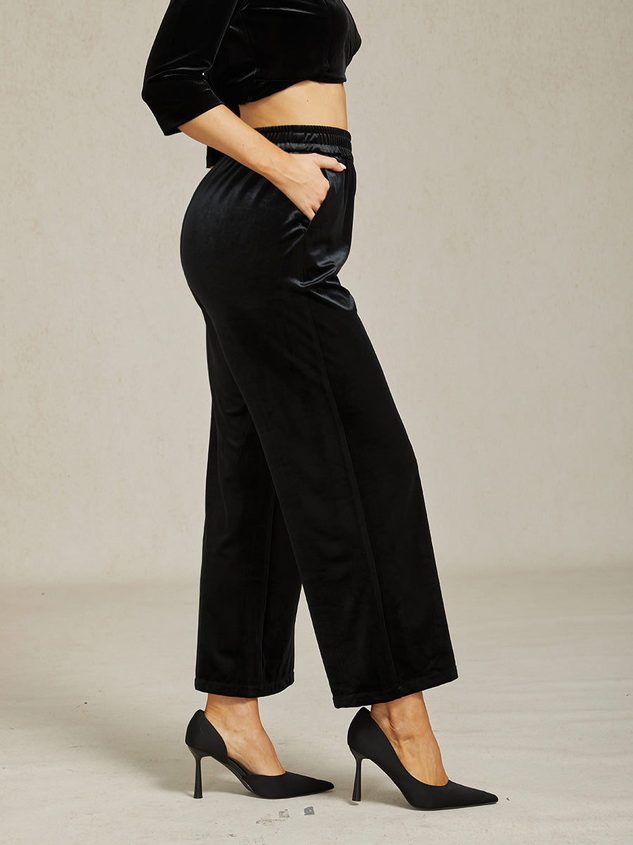 Straight Leg Velvet Pants with Pockets