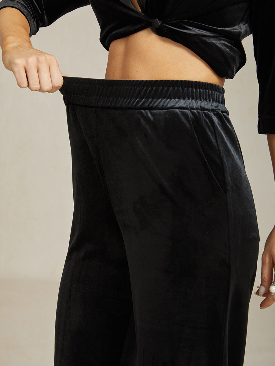 Straight Leg Velvet Pants with Pockets