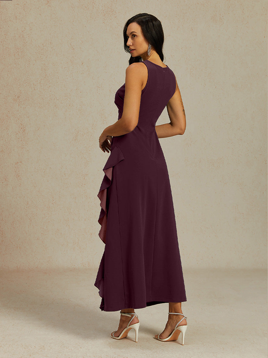 Stretch Formal Gown with Ruffle Detail