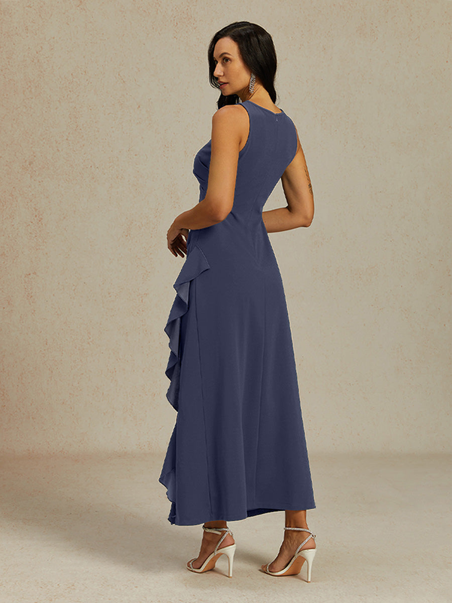 Stretch Formal Gown with Ruffle Detail
