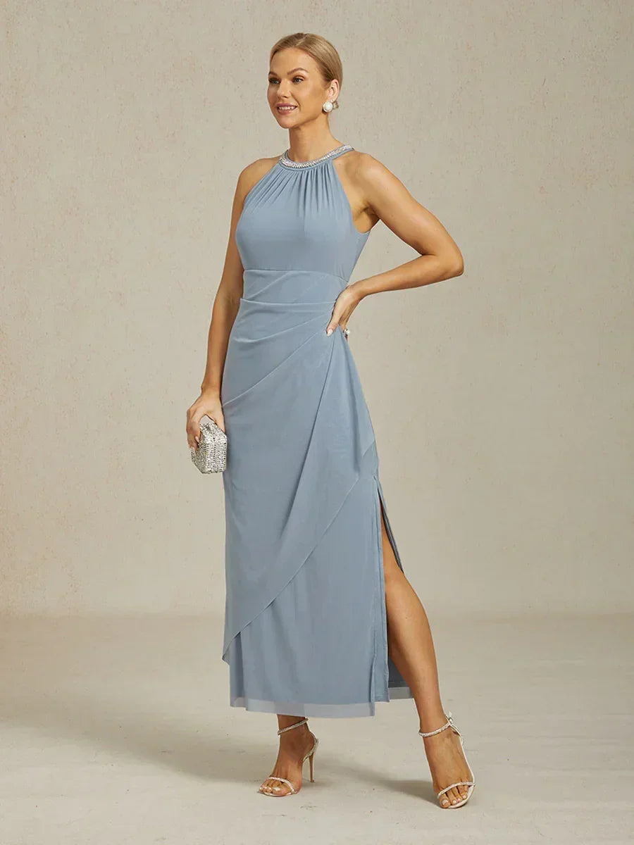 Florales Chiffon-Abendkleid mit asymmetrischem Saum