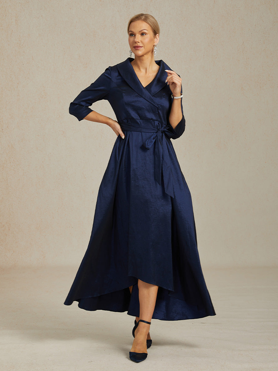 Stretch Taffeta Cocktail Dress with Tie Belt