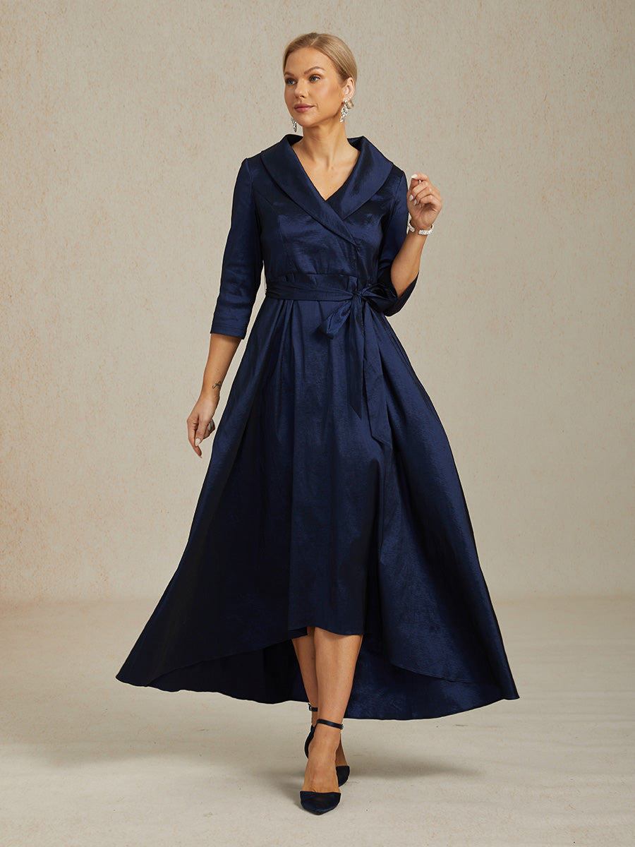 Stretch Taffeta Cocktail Dress with Tie Belt