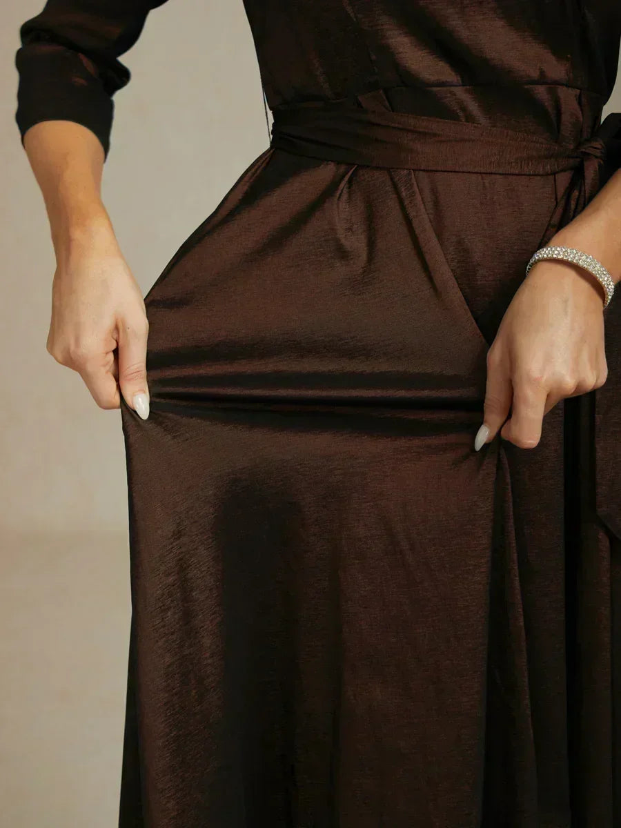 Stretch Taffeta Cocktail Dress with Tie Belt