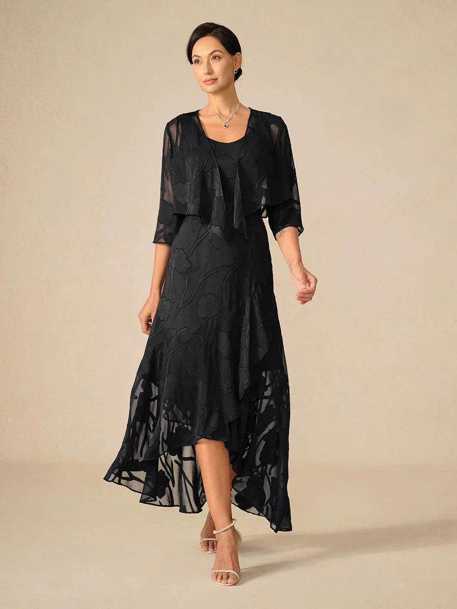 Floral Chiffon Evening Gown with Asymmetrical Hem