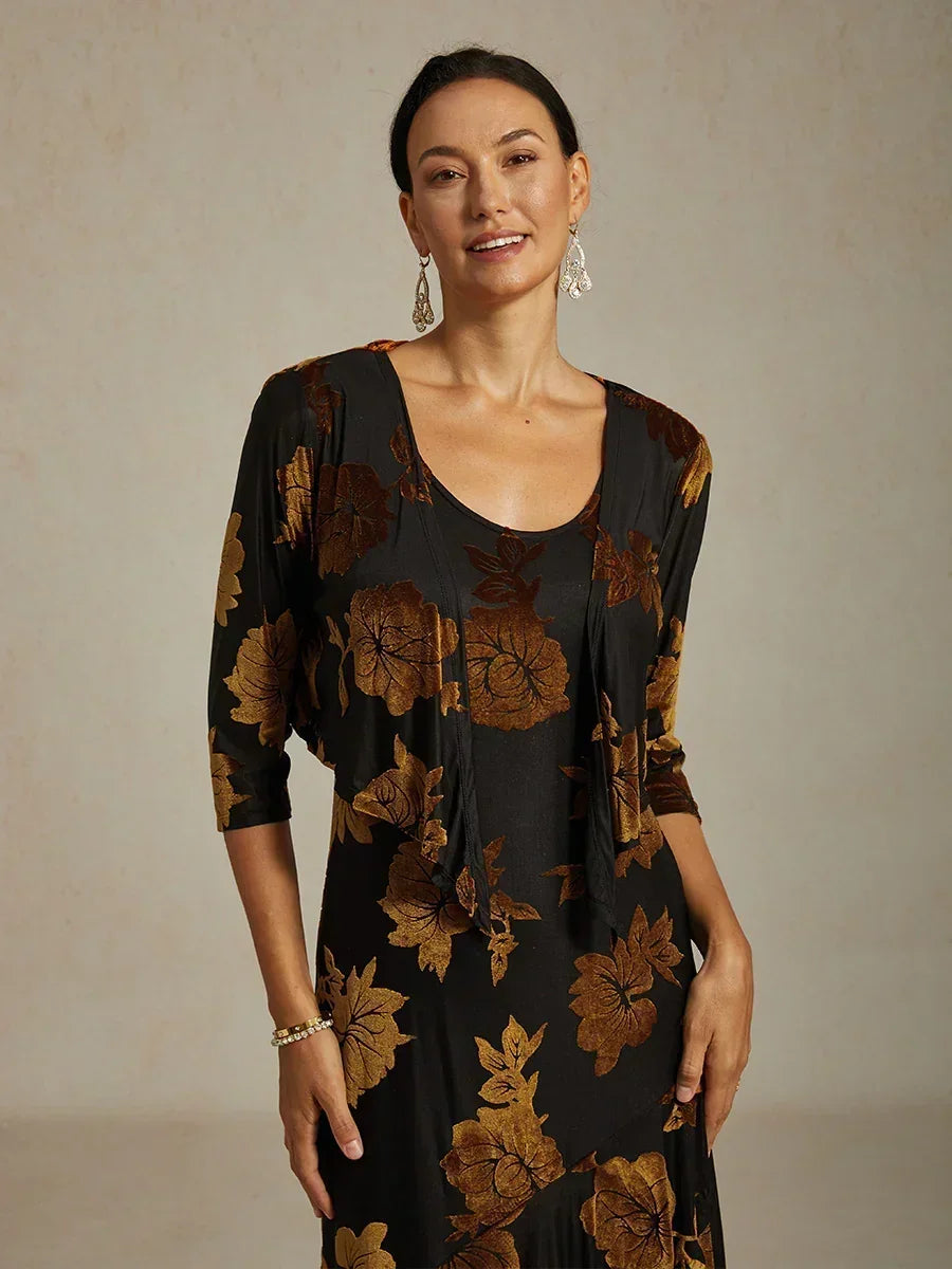 Women's Shrugs Floral Elegant Vintage 3 4 Length Sleeve V Neck Evening Party Wedding Guest Party Evening Wear Brown Fall Winter