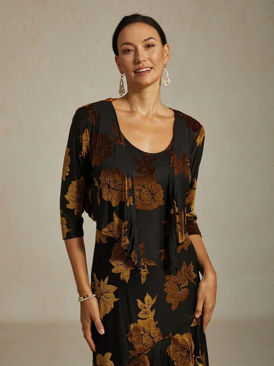 Cardigan aus transparentem Chiffon mit Blumenmuster und 3/4-Ärmeln