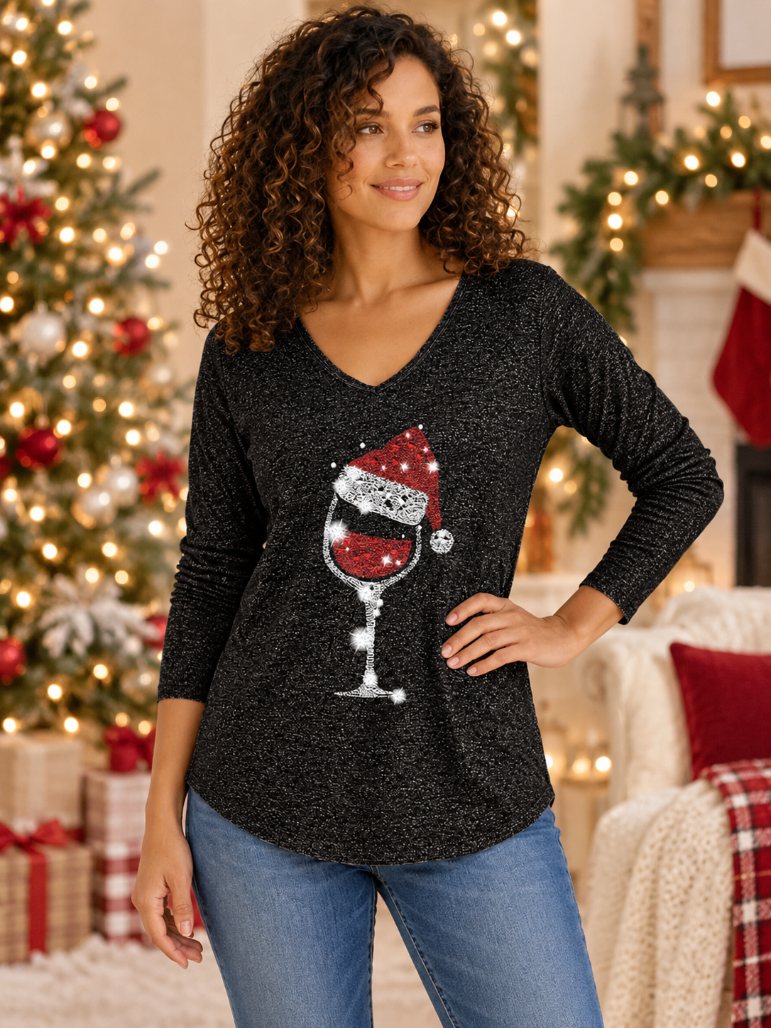 Christmas Graphic V-Neck Tee