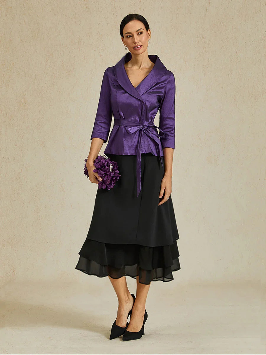 Tiered Chiffon Tea-Length Skirt