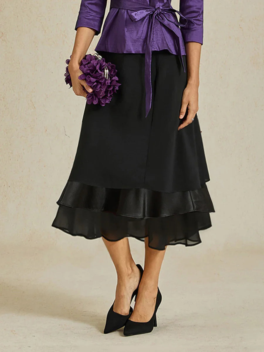 Tiered Chiffon Tea-Length Skirt