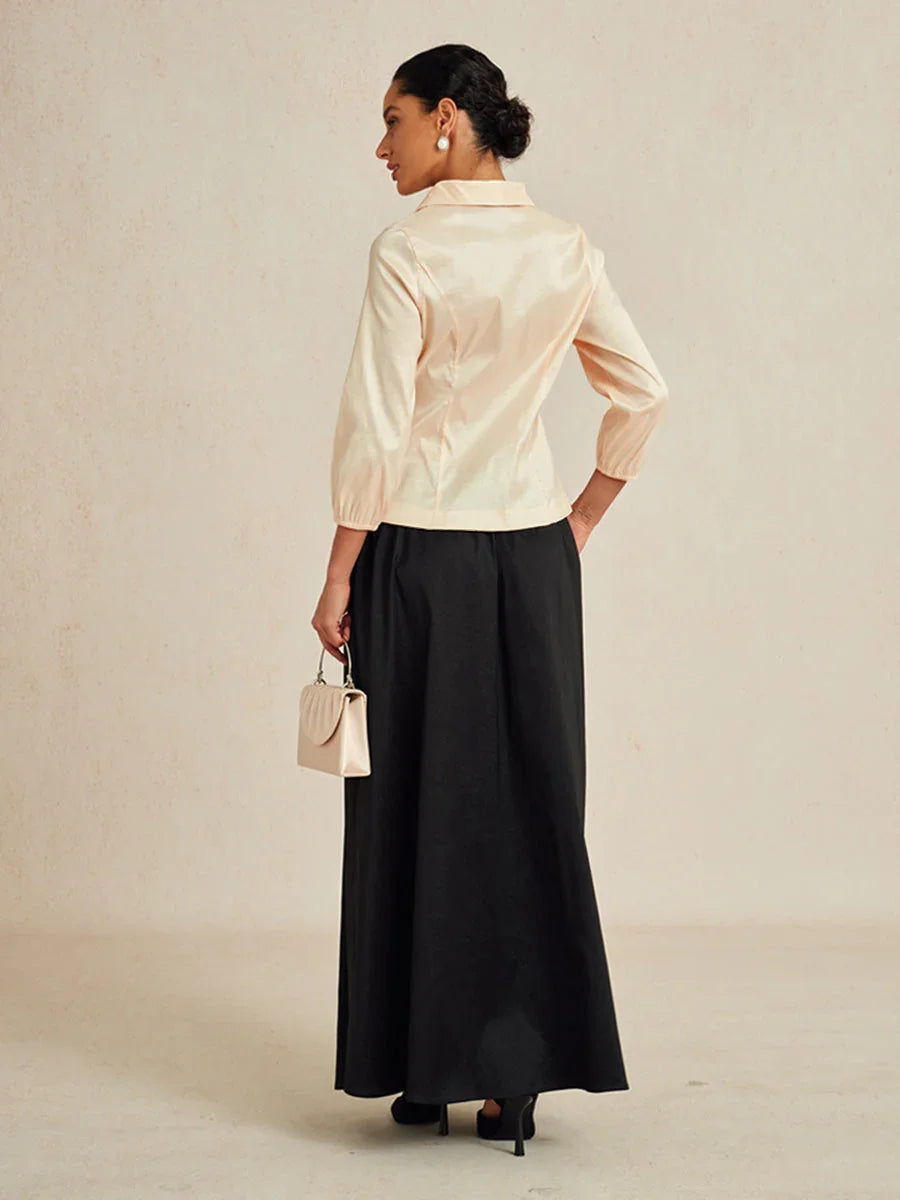 3/4 Sleeve Stretch Shimmer Taffeta Blouse