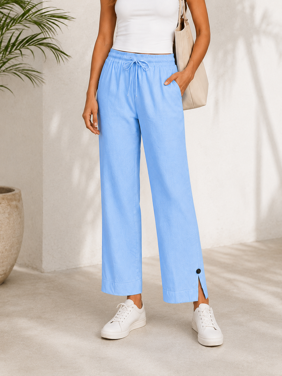 Cotton Linen Pocket Casual Pants