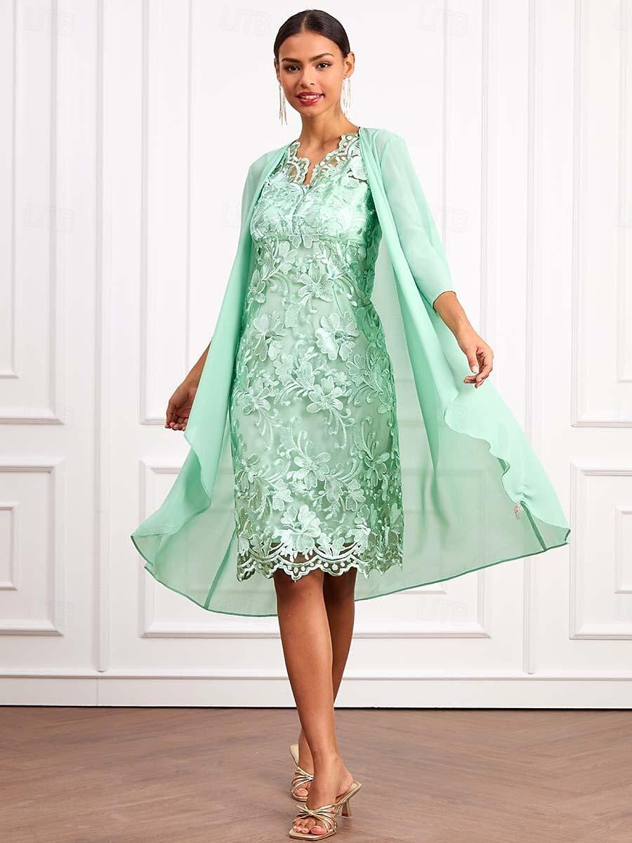 Ensemble de robe en mousseline de soie et dentelle verte