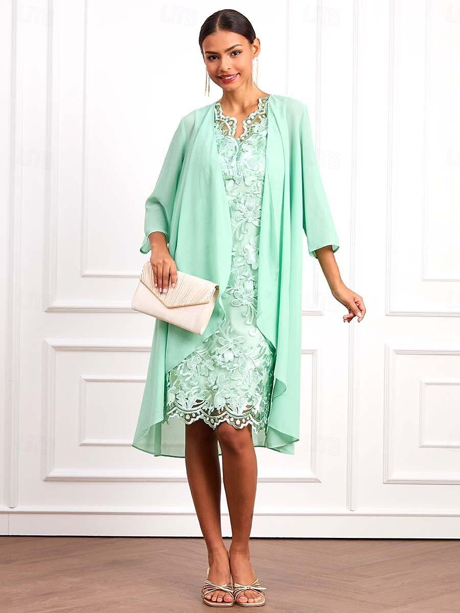 Ensemble de robe en mousseline de soie et dentelle verte