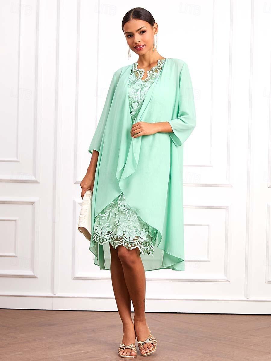 Ensemble de robe en mousseline de soie et dentelle verte