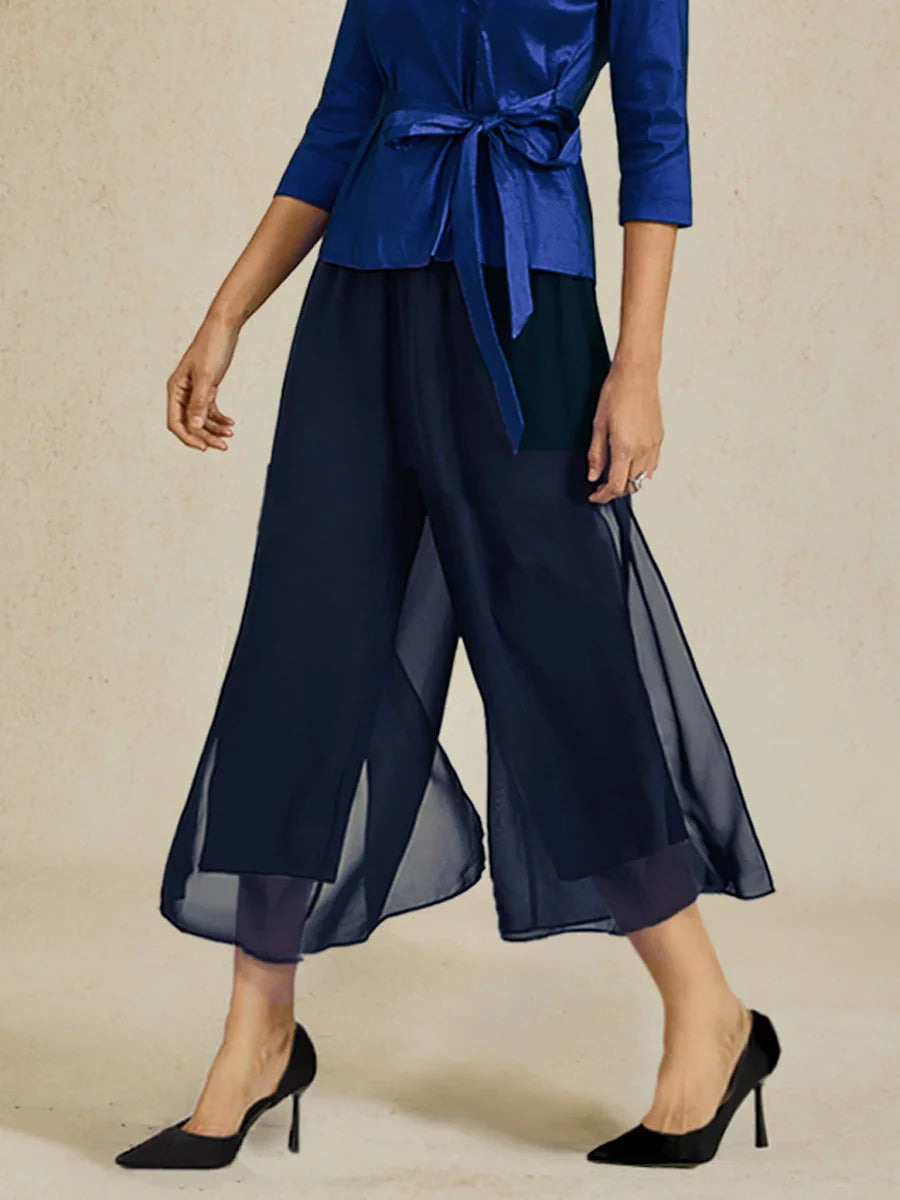 Cropped broek met rechte pijpen en chiffon split overlay