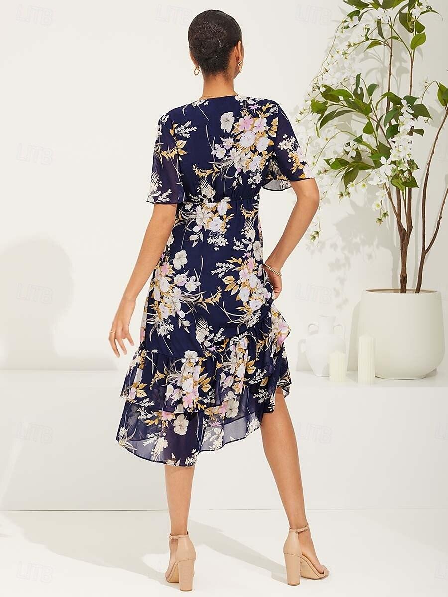 Boho Floral V-Neck Flutter Sleeve Summer Dress
