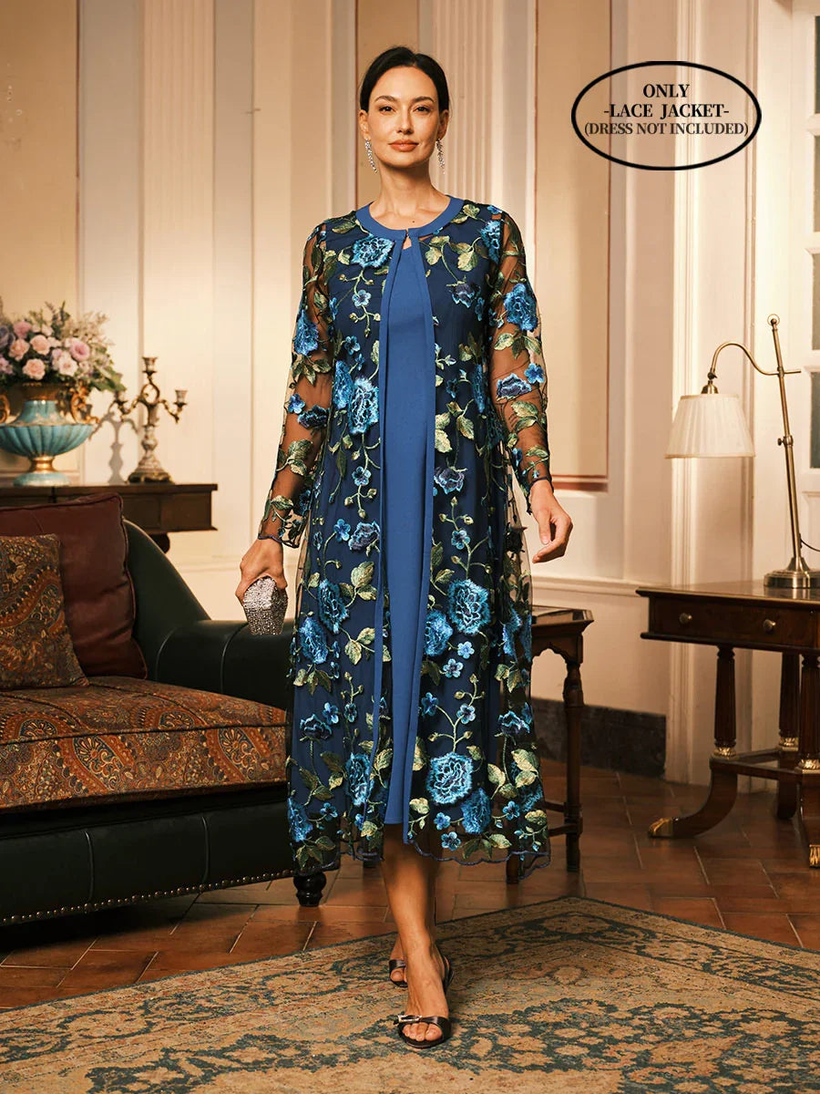 Lange bestickte Spitzenjacke mit Blumenmuster