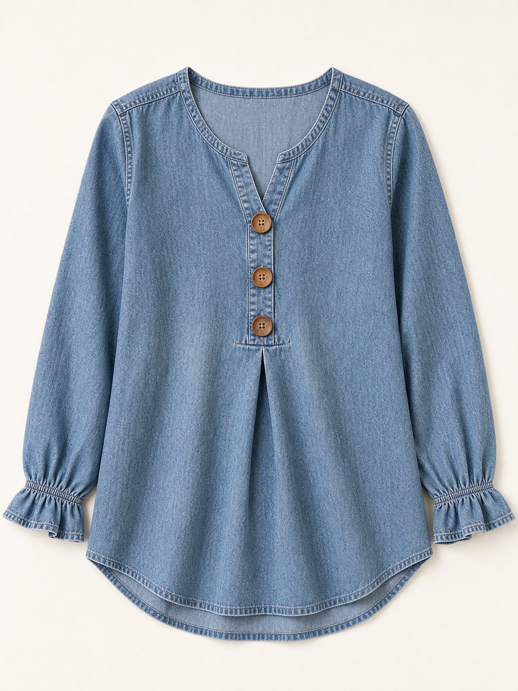 V-Neck Denim Blouse