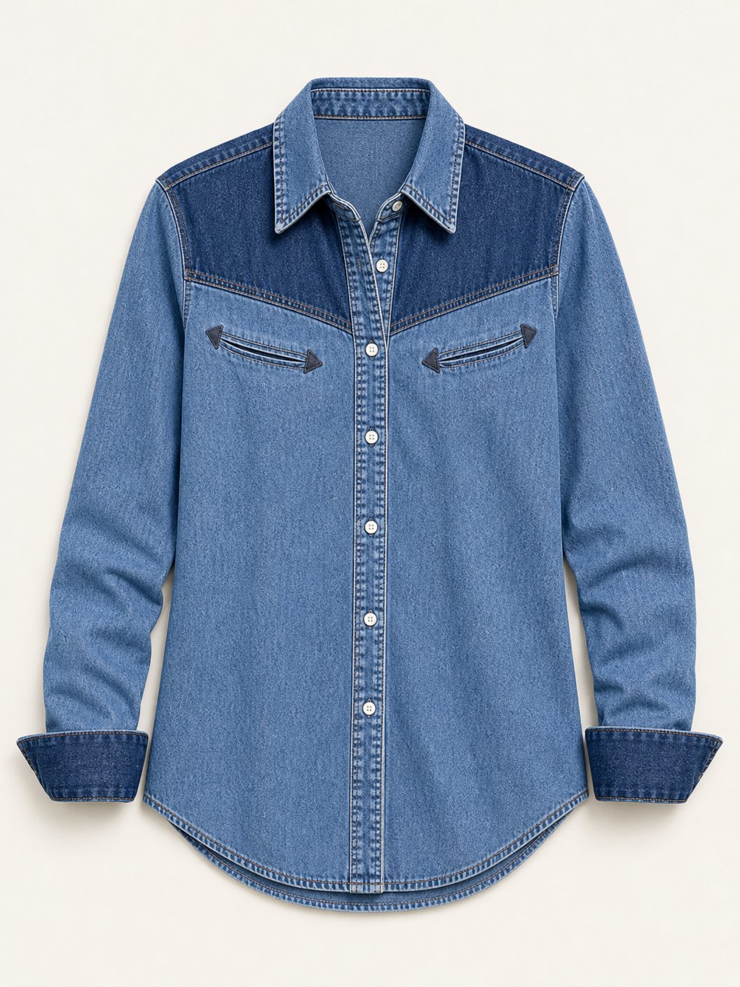 Patchwork Denim Henley Shirt