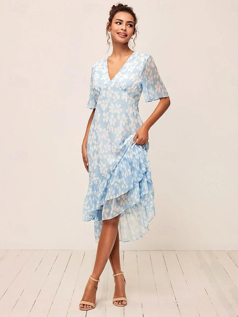 Layered Floral Ruffle Chiffon Dress