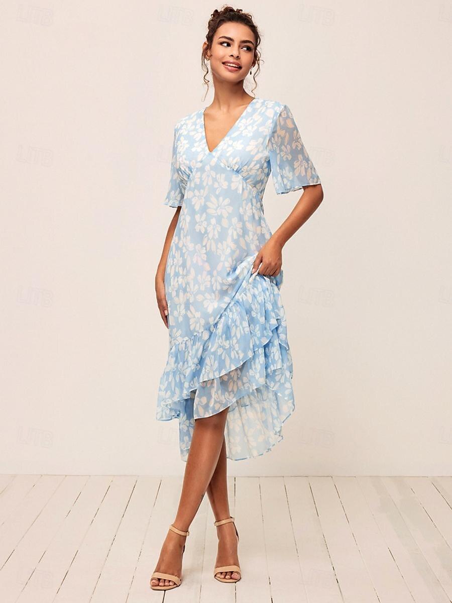 Boho Floral V-Neck Flutter Sleeve Summer Dress