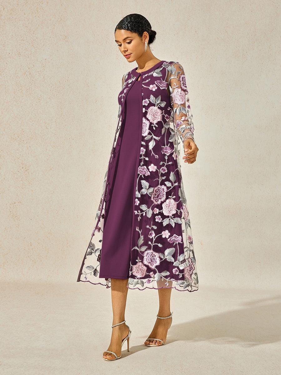 A-line Dress With Embroidered Lace Jacket vvcloth A-line Dress With Embroidered Lace Jacket vvcloth
