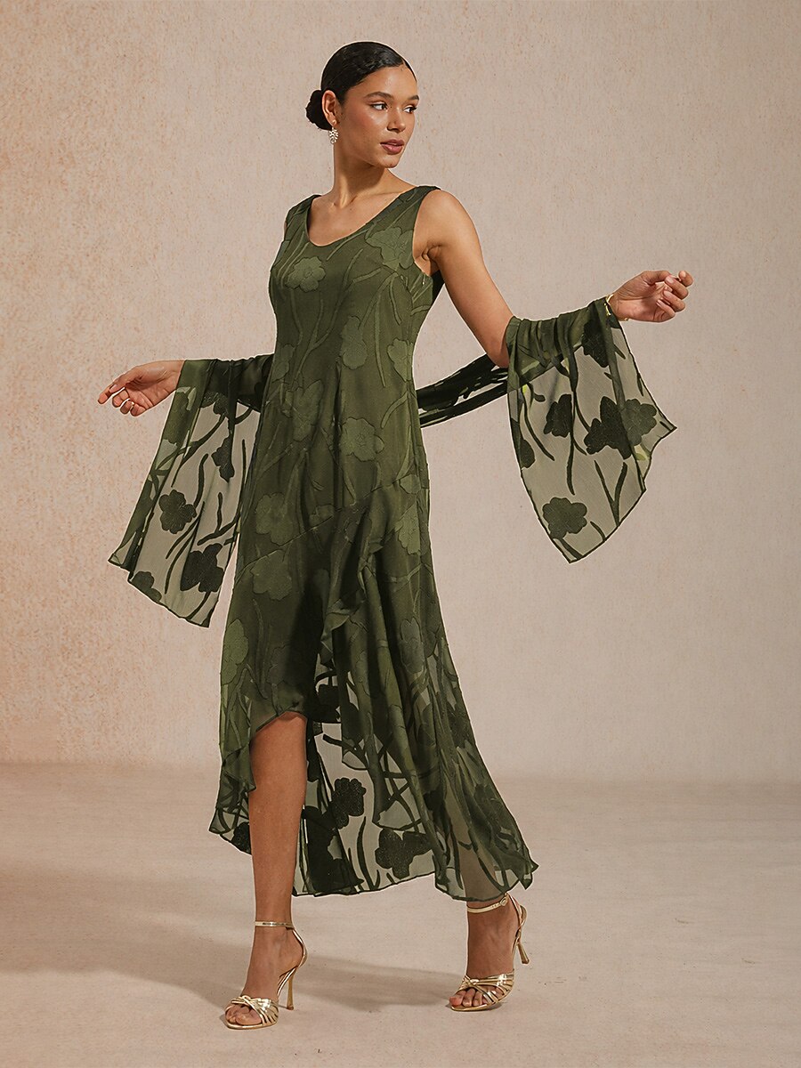Floral Chiffon Evening Dress with Shawl