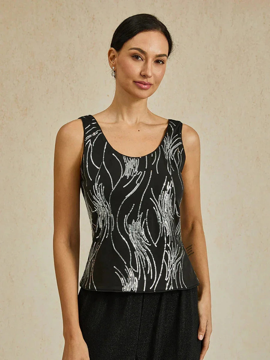 Shimmering Scoop Neck Sleeveless Sequin Top