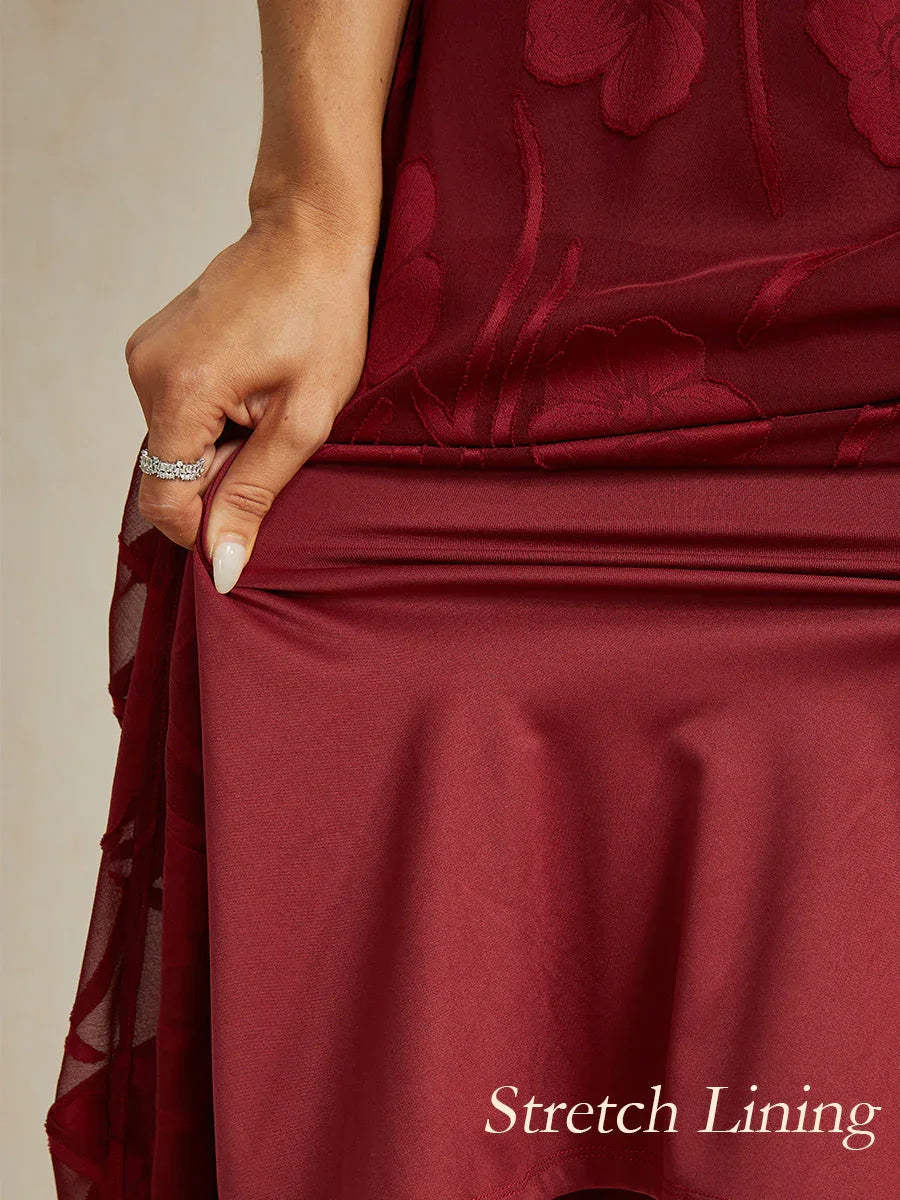 Maxikleid mit Rüschen und flatternder Spitze