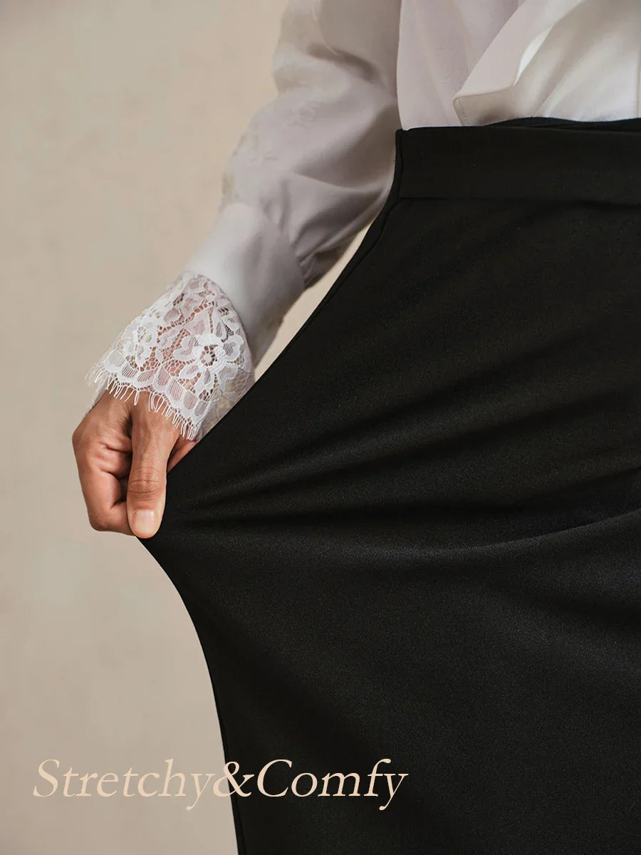 Knee Length Straight Skirt with Pearl Trim