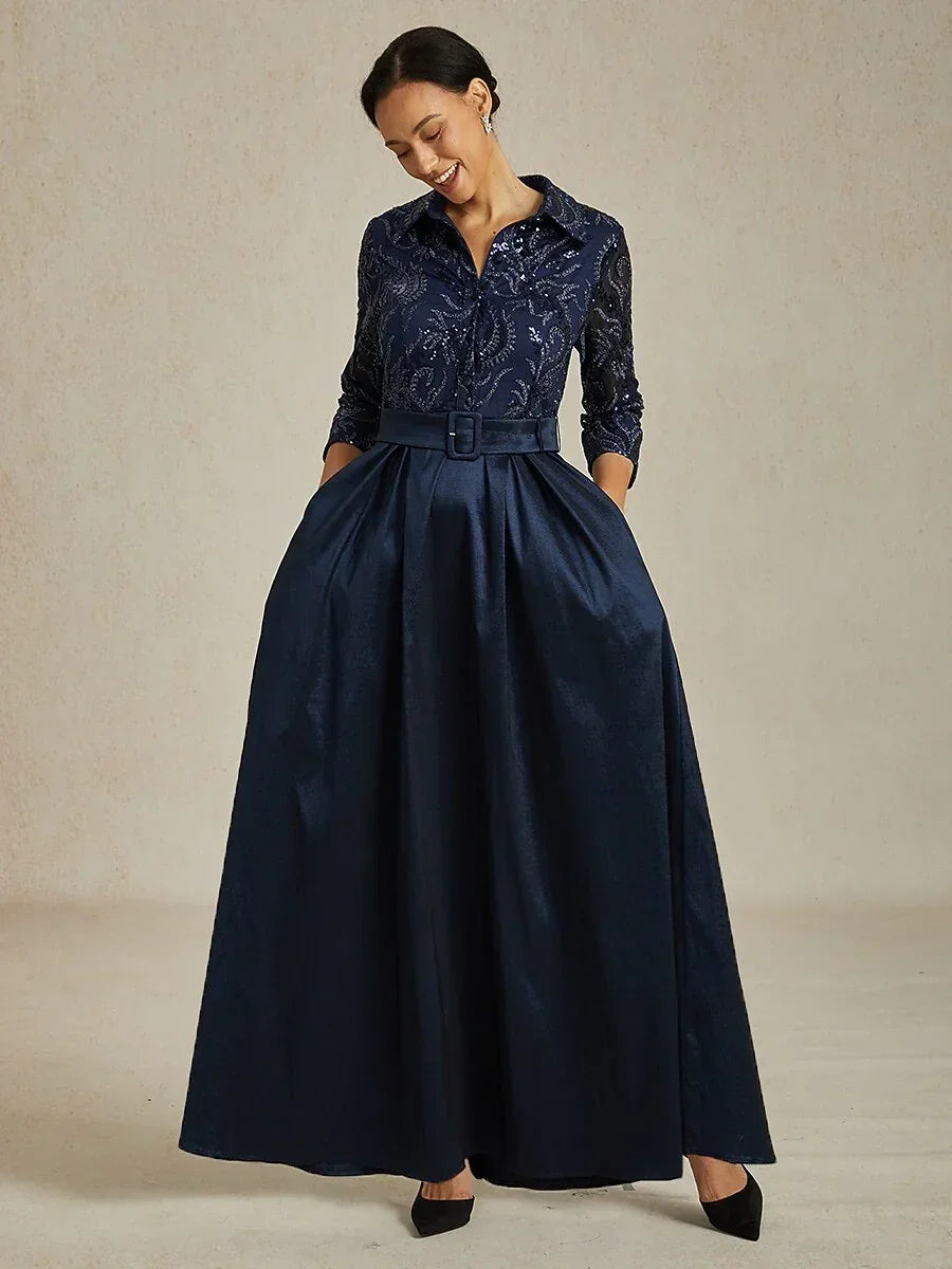 Stretch Taffeta Embroidered Cocktail Dress with Sequin Bodice