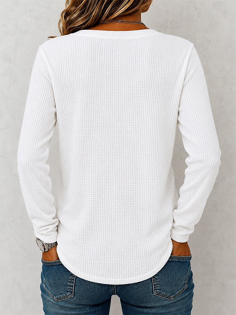 Women's Waffle Cotton Crew Neck Shirt