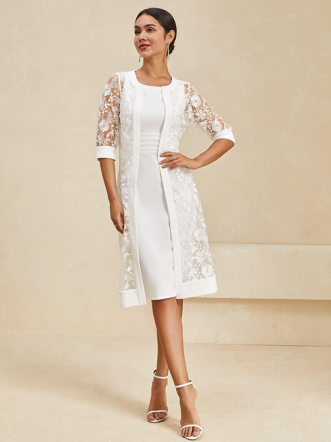 Lace Crew Neck Half Sleeve Dress Set