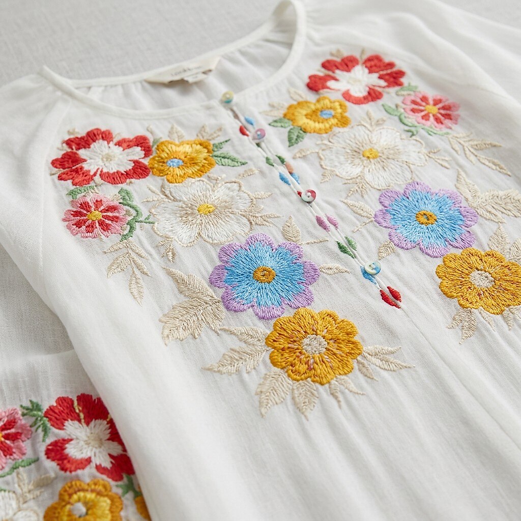 Embroidered 100% Cotton Midi Dress