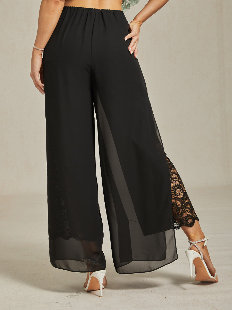 Straight Leg Pant With Chiffon Split Leg Overlay