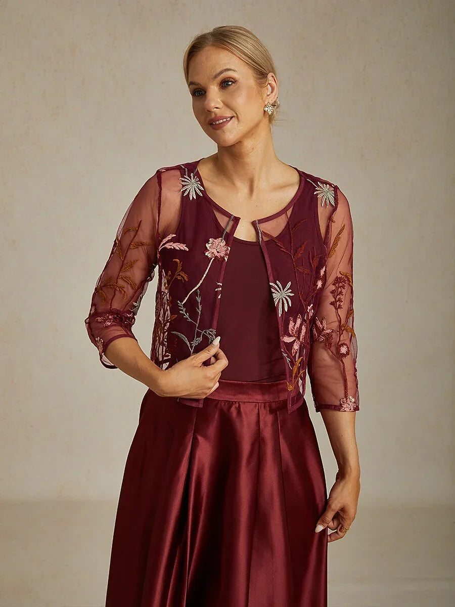 Floral Embroidered Lace Jacket with Rhinestone Button