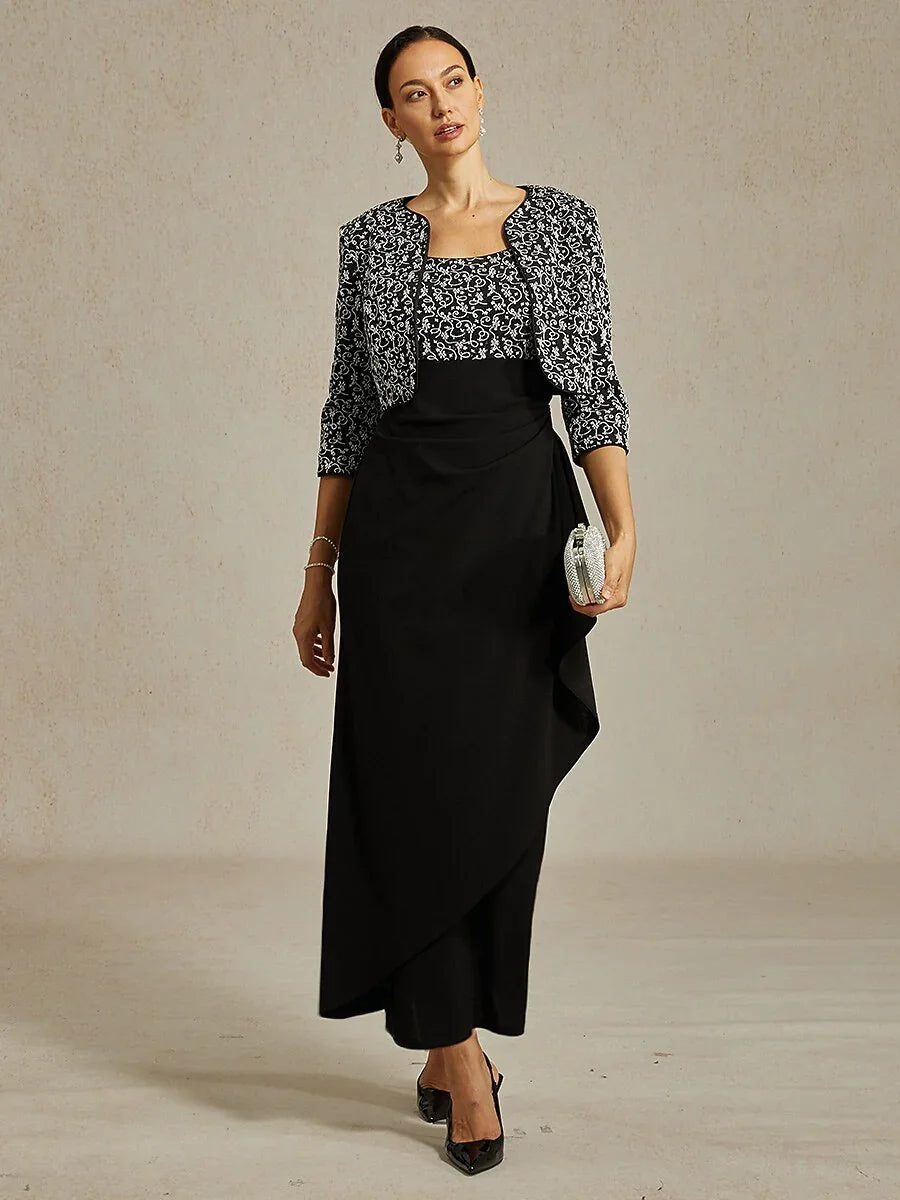 Jacquard Ruffle Ankle Length Jacket Dress