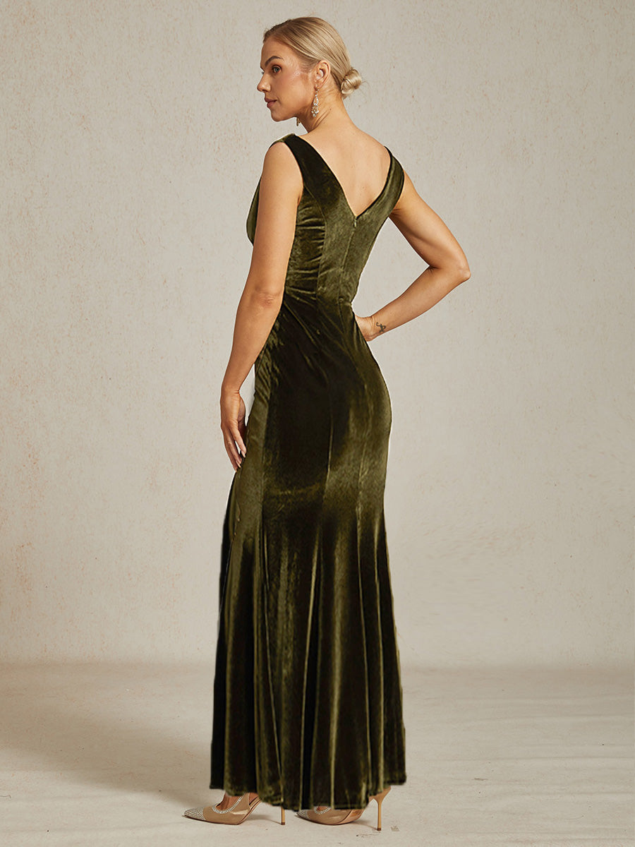 High-Stretch Velvet Sleeveless Midi Dress with Scoop Neck