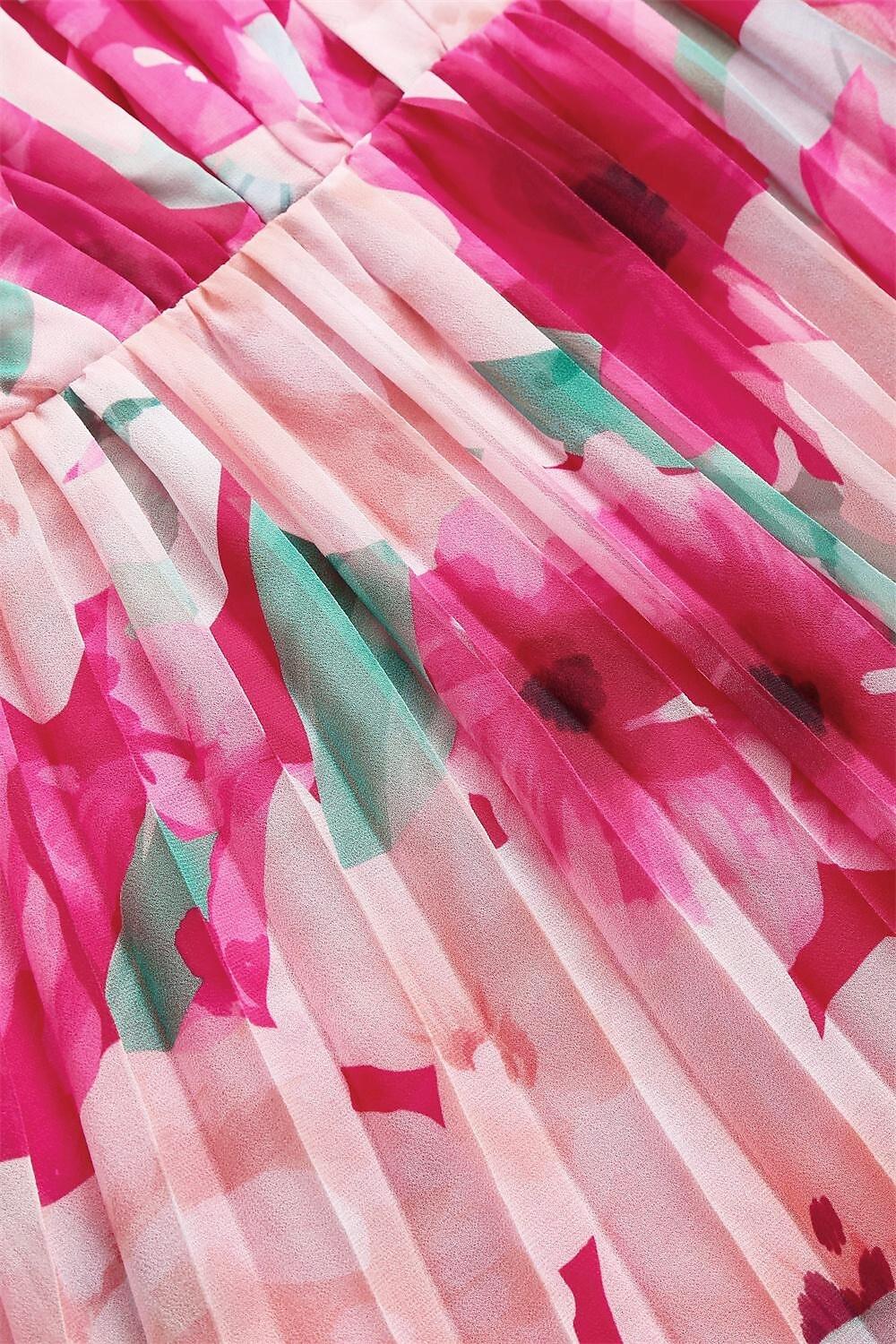 Plissiertes Maxikleid aus Chiffon mit Blumenmuster